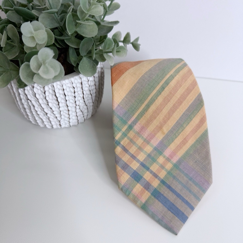 Robert Talbott‎ Men's Cotton Pastel Plaid Necktie 3 3/8" x 57" Preppy Workwear